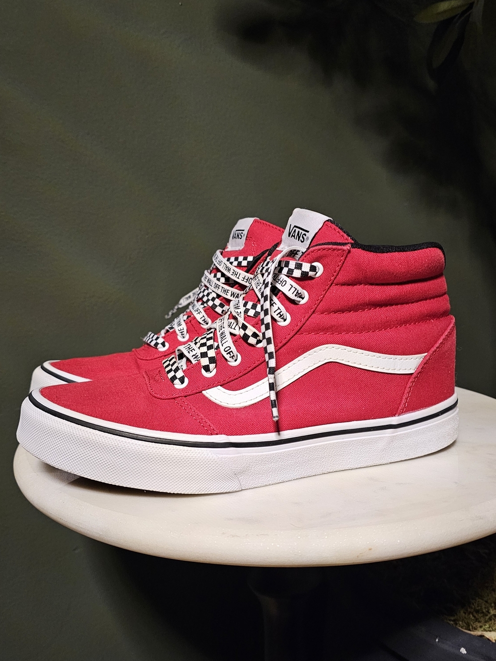 Vans Sk8-Hi Red Canvas Sneakers with White Stripe